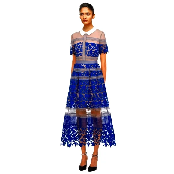 Self-Portrait Liliana Cobalt Blue Lace Dress - Picture 2 of 7